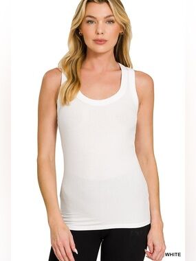 Zenana RIBBED SCOOP NECK TANK TOP